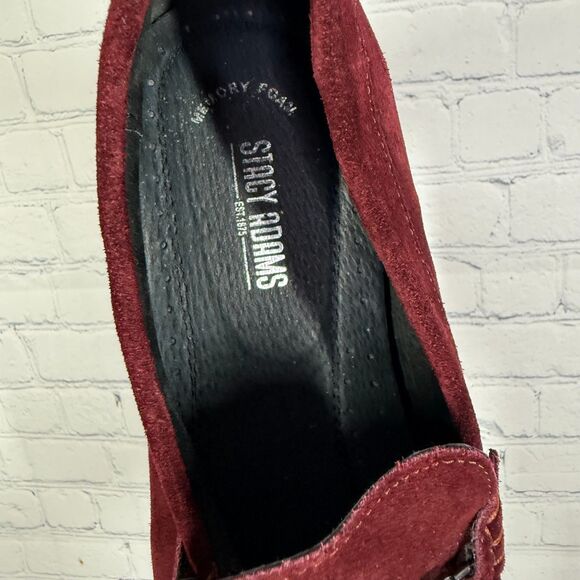 Stacy Adams Velvet Derby Loafer Men Size 11 Slip On Burgundy Dress Church Shoes - Picture 8 of 13